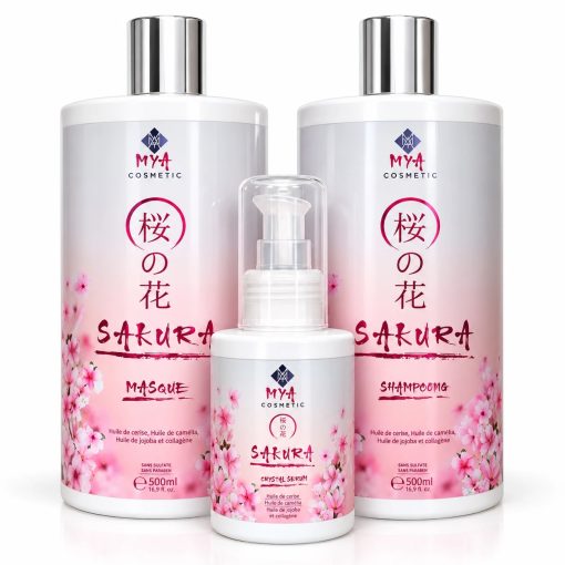 Kit d’entretien Sakura MYA COSMETIC : shampooing 500 ml, masque 500 ml et Crystal Serum