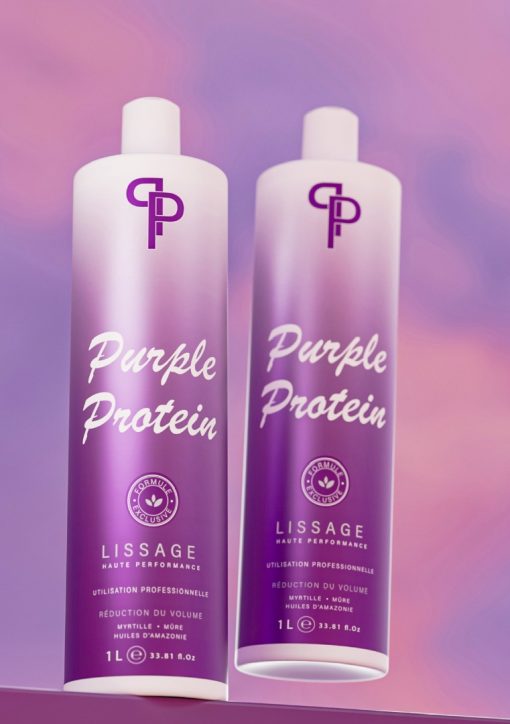 Flacons Lissage Purple Protein MYA COSMETIC 1 L, lissage haute performance à la myrtille, à la mûre et aux huiles d’Amazonie