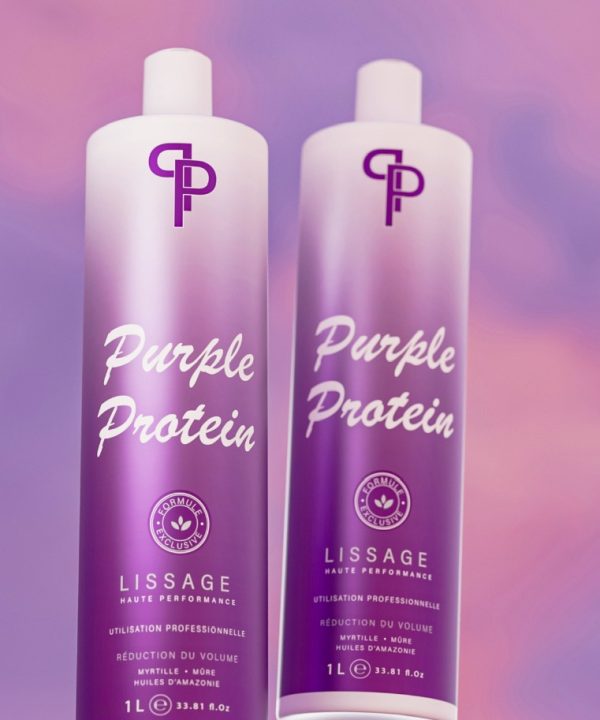 Flacons Lissage Purple Protein MYA COSMETIC 1 L, lissage haute performance à la myrtille, à la mûre et aux huiles d’Amazonie