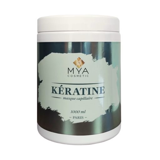 Masque BTX Kératine MYA COSMETIC, pot de 1000 ml à étiquette bleu pétrole